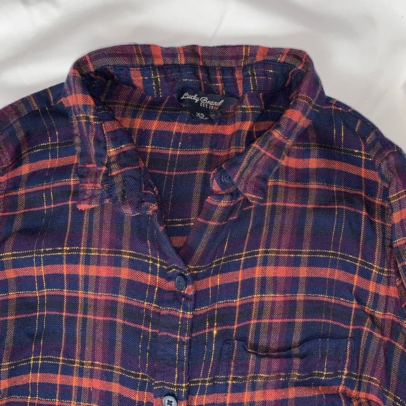 Lucky Brand button up shimmery plaid top - Picture 3 of 8